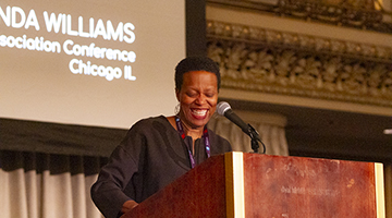 Amanda Williams speaks at Convocation at CAA's 108th Annual Conference in Chicago.